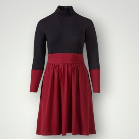 EShakti Dress Womens 14W Colorblock Fit & Flare Silhouette Mock Neck Long Sleeve - Picture 1 of 12